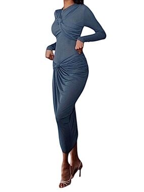 Zara Knotted Asymmetric Dress Women’s Blue/Grey ZW Collection Stretch Midi Sz L